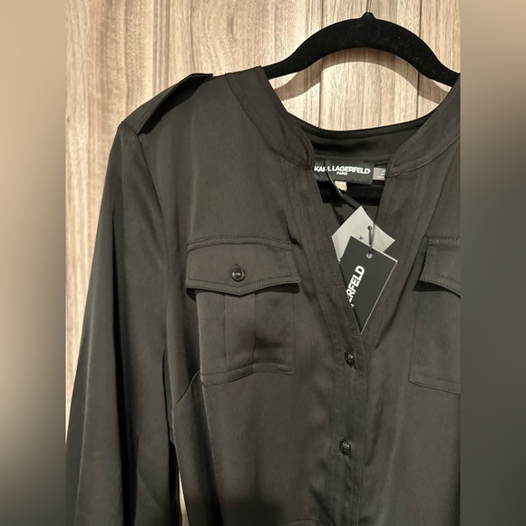 NWT Karl Lagerfeld Logo Belt Handkerchief Hem Midi Dress - Picture 6 of 12